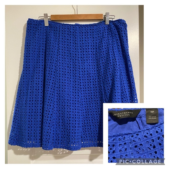 Investments Petites blue a line eyelet skirt with lining. size 14P - Picture 1 of 1